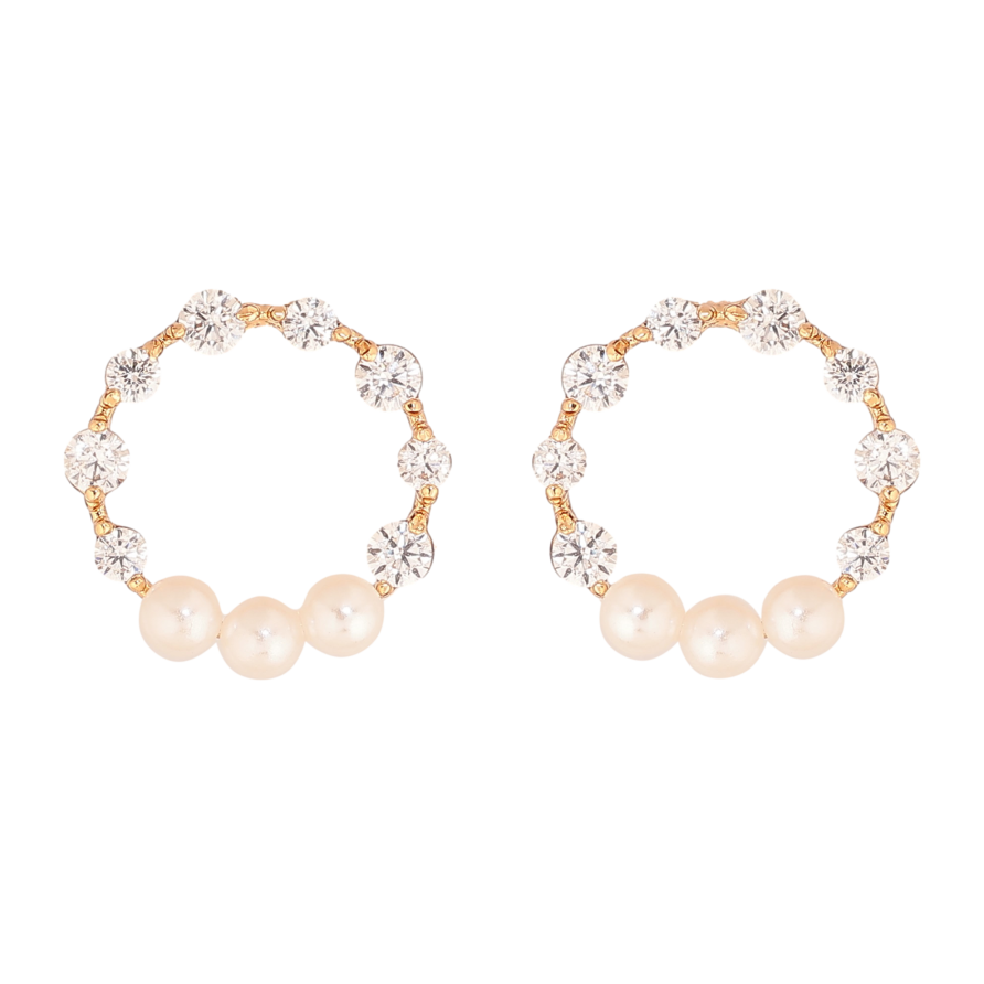 Серьги Xuping цвет Позолота 18К пусеты "Колечки с кристаллами и жемчужинами" фото №1 Серьги Xuping цвет Позолота 18К пусеты "Колечки с кристаллами и жемчужинами" фото №1