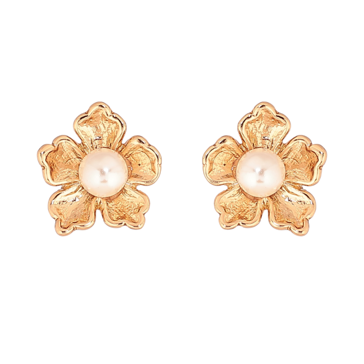 Сережки Xuping колір Позолота 18К пусети "Квіточки з перлинами" фото №3