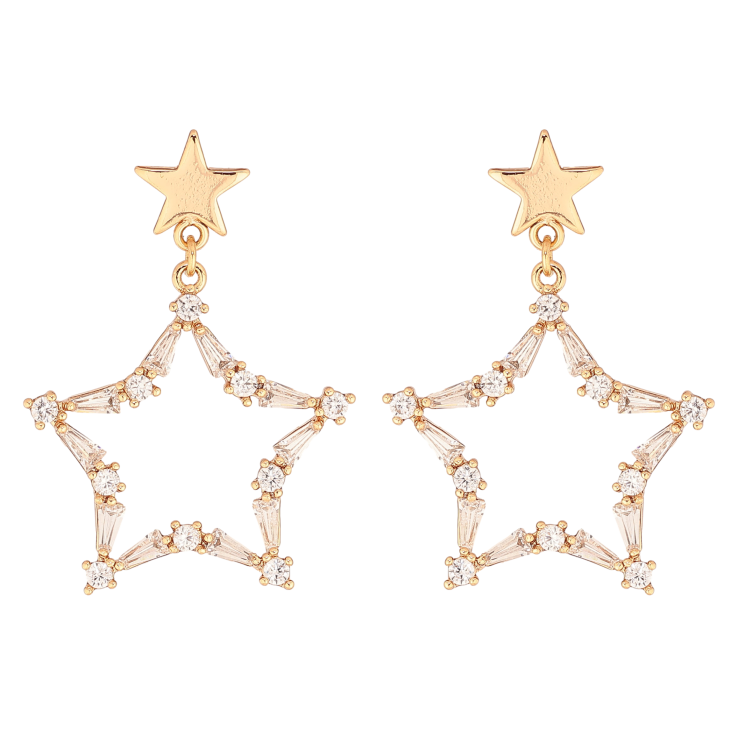 Сережки Xuping колір Позолота 18K пусети "Зоряні підвіски із кристалами" фото №18