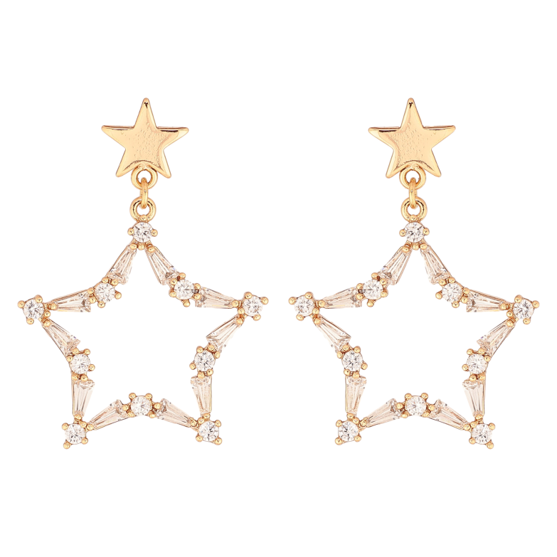 Сережки Xuping колір Позолота 18K пусети "Зоряні підвіски із кристалами" фото №1
