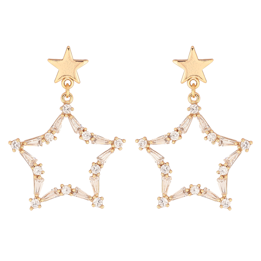 Сережки Xuping колір Позолота 18K пусети "Зоряні підвіски із кристалами" фото №1