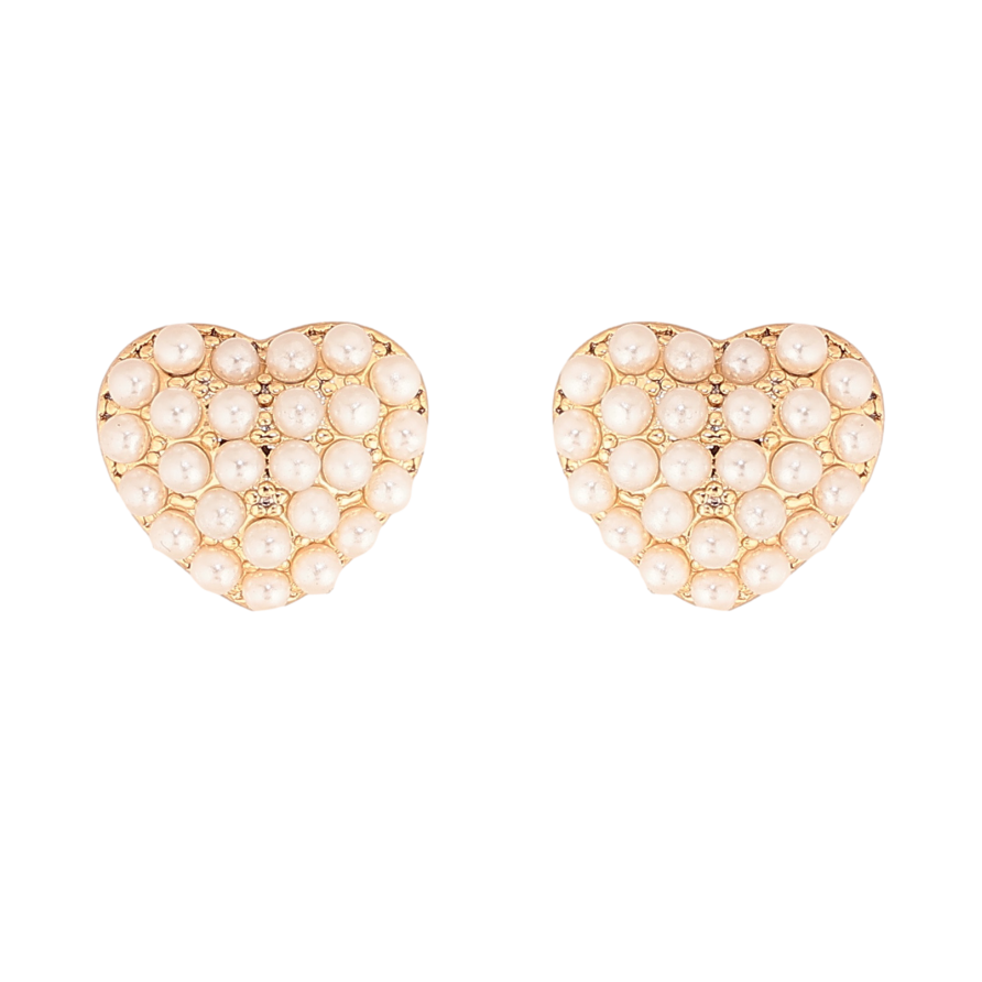 Сережки Xuping колір Позолота 18К пусети "Сердечки з перлинками" фото №1