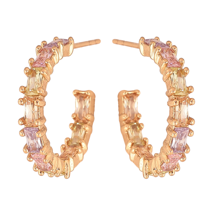 Серьги Xuping цвет Позолота 18К пусеты "Дорожки разноцветных кристаллов" фото №1