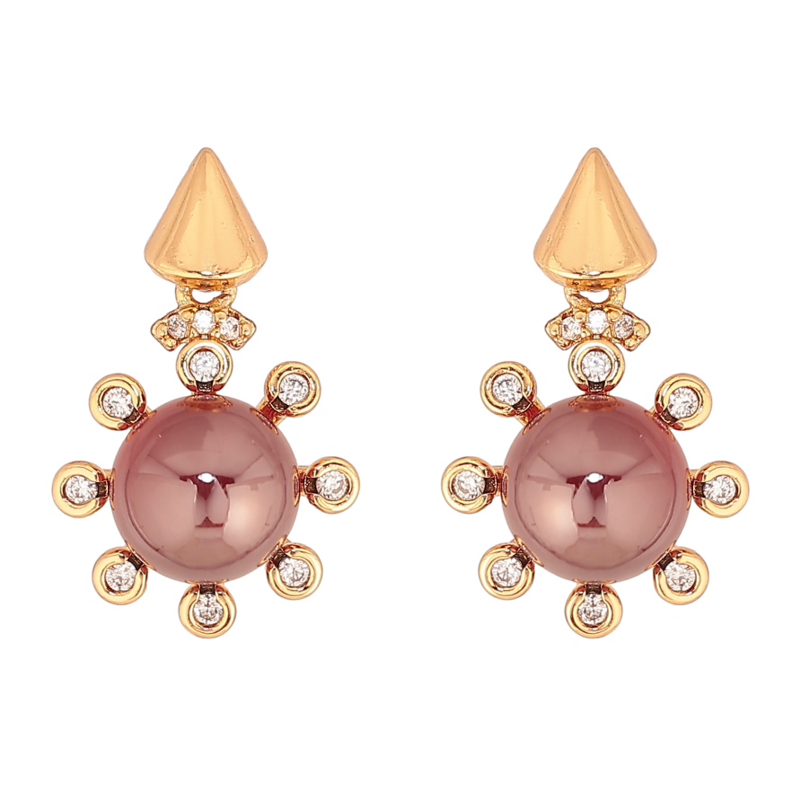 Сережки Xuping колір Позолота 18К пусети "Візерунок з вишневими намистинами та кристалами" фото №1