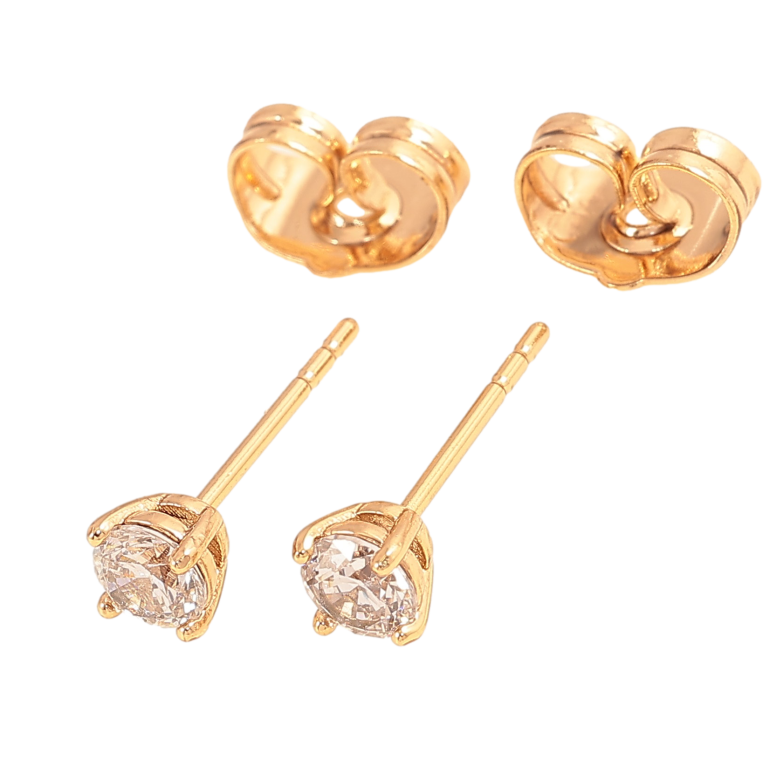 Сережки Xuping колір Позолота 18К пусети "Кристали в 4-хкрапановій оправі" ø 4мм фото №1