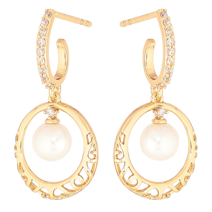 Сережки Xuping колір Позолота 18К пусети "Декоративні підвіски з перлинами" фото №6