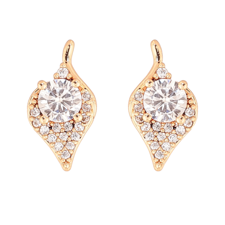 Серьги Xuping цвет Позолота 18К пусеты "Листики с инкрустацией кристаллами" фото №1