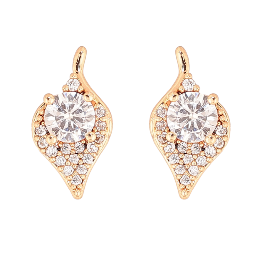 Сережки Xuping колір Позолота 18К пусети "Листочки з інкрустацією кристалами" фото №1