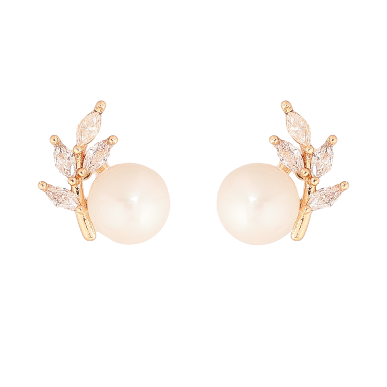 Серьги Xuping цвет Позолота 18К пусеты "Кристальные веточки с жемчужинами" фото №1