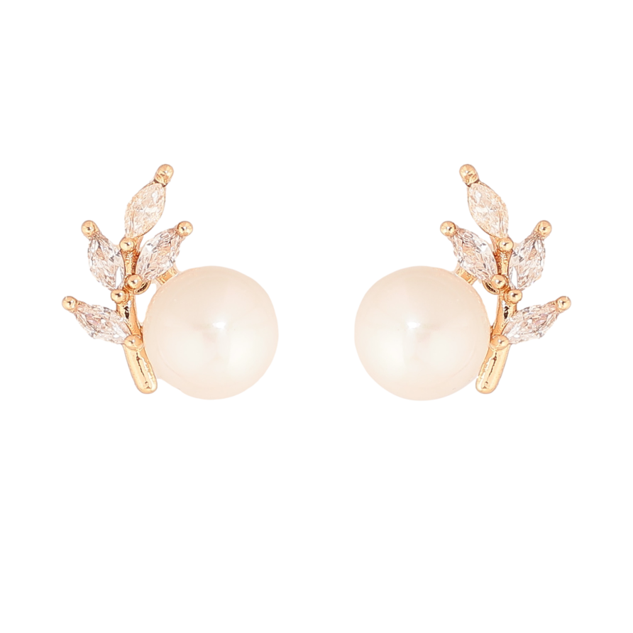 Серьги Xuping цвет Позолота 18К пусеты "Кристальные веточки с жемчужинами" фото №1