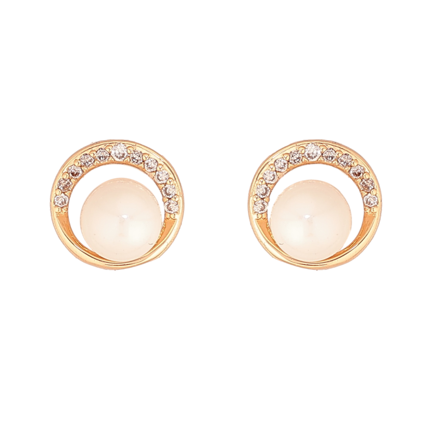 Сережки Xuping колір Позолота 18К пусети "Кола з перлинами" фото №1 Сережки Xuping колір Позолота 18К пусети "Кола з перлинами" фото №1