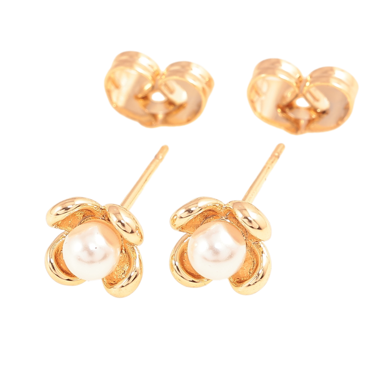 Серьги Xuping цвет Позолота 18К пусеты "Цветочки с жемчужинами" фото №20