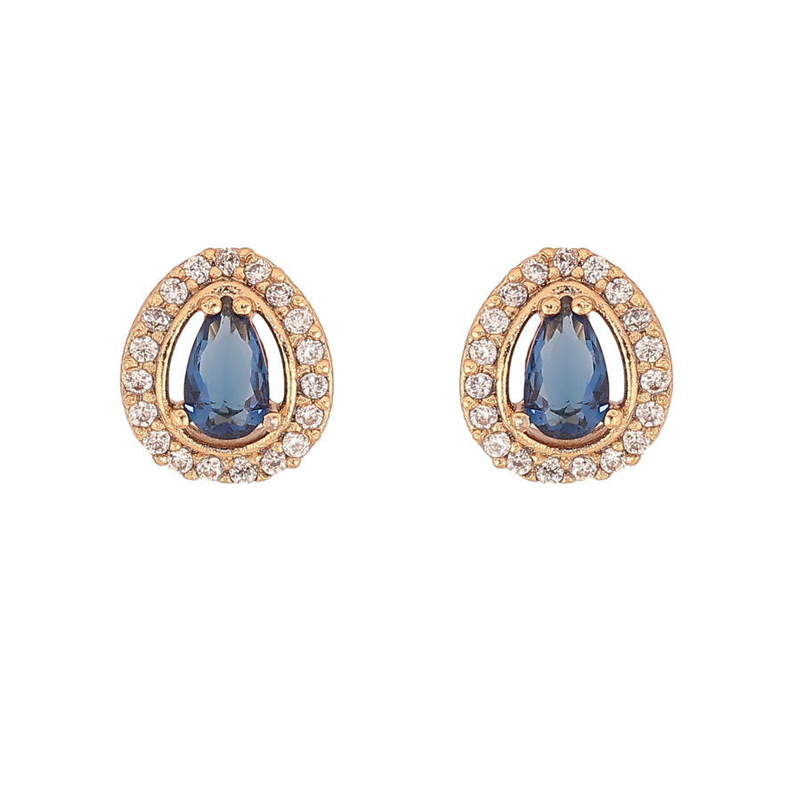 Сережки Xuping колір Позолота 18К пусети "Крапельки з синіми кристалами" фото №1