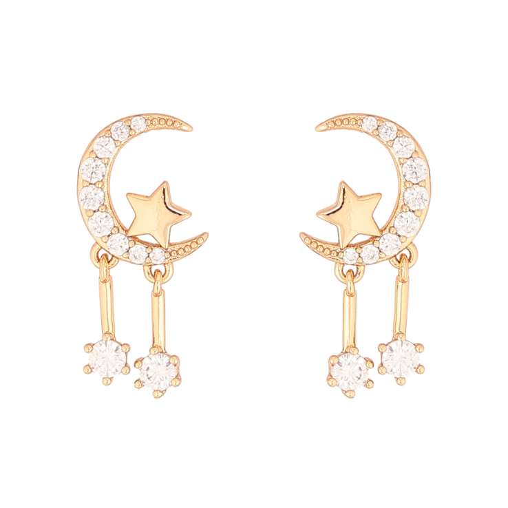 Сережки Xuping колір Позолота 18К пусети "Півмісяць із зіркою та кристальними підвісками" фото №18