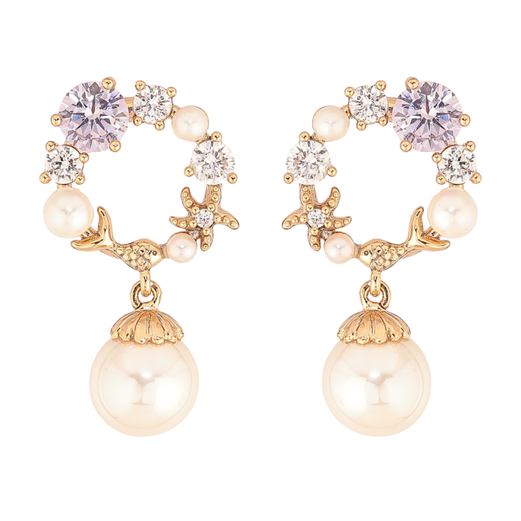 Серьги Xuping цвет Позолота 18К пусеты "Кристальные колечки с жемчужинами" фото №23