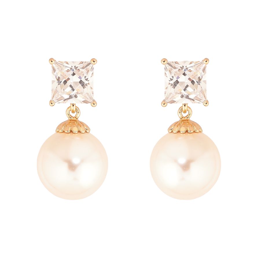 Сережки Xuping колір Позолота 18К пусети "Кристали з перлинними підвісками" фото №1