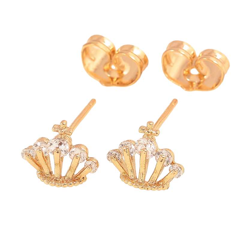Сережки Xuping колір Позолота 18К пусети "Корона з кристалами" фото №1 Сережки Xuping колір Позолота 18К пусети "Корона з кристалами" фото №1