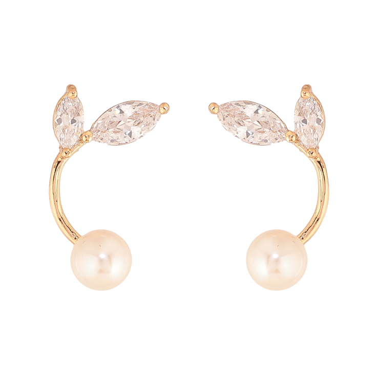 Сережки Xuping колір Позолота 18К пусети "Кристальні гілочки з перлинами" фото №1