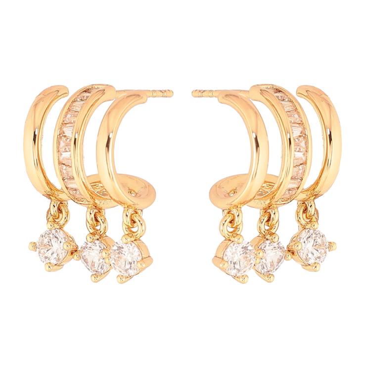 Сережки Xuping колір Позолота 18К пусети "Дуги з кристальними підвісками" фото №8