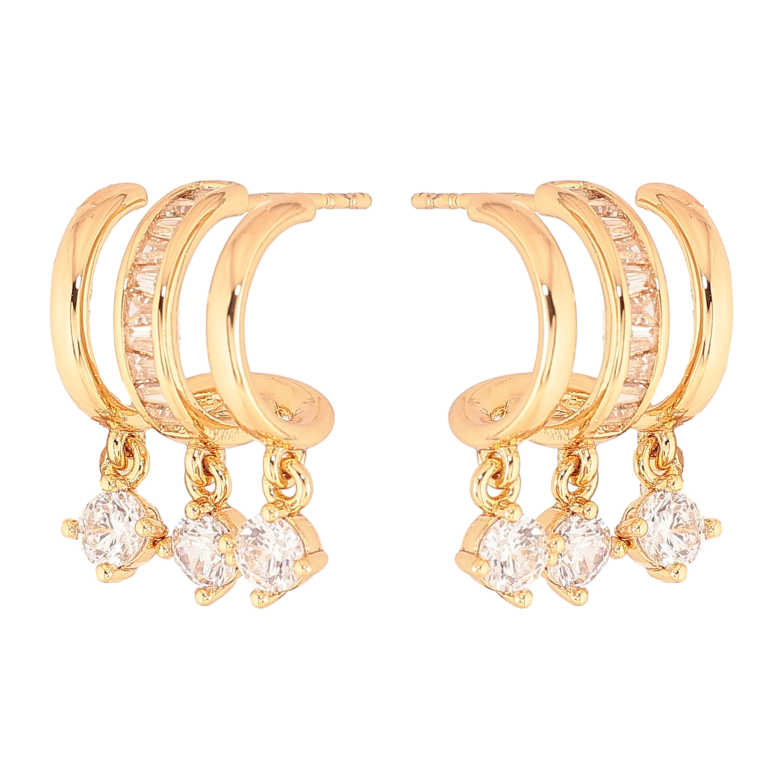 Сережки Xuping колір Позолота 18К пусети "Дуги з кристальними підвісками" фото №1