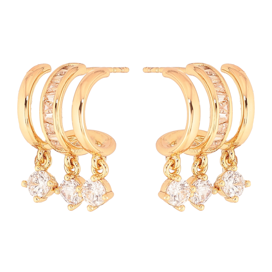 Сережки Xuping колір Позолота 18К пусети "Дуги з кристальними підвісками" фото №1