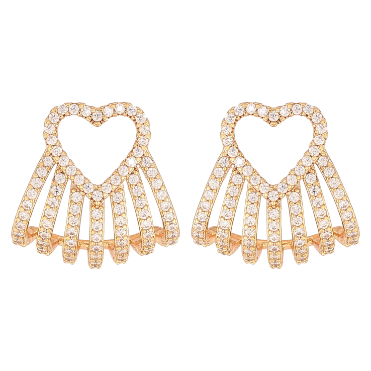 Сережки Xuping колір Позолота 18K пусети "Сердечки з кристалами" фото №4