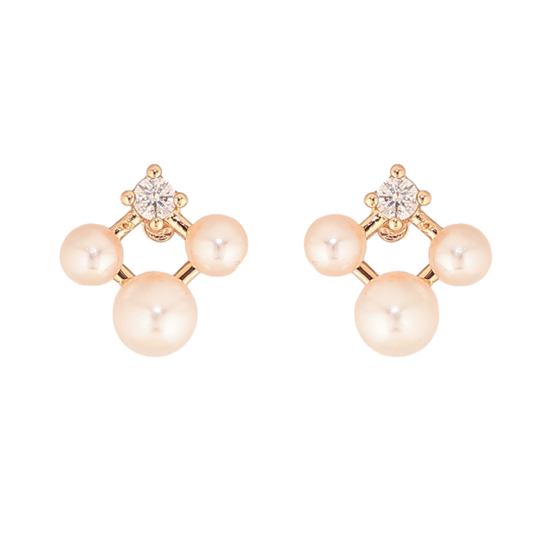 Серьги Xuping цвет Позолота 18К пусеты "Узор с жемчужинами и кристаллами" фото №1