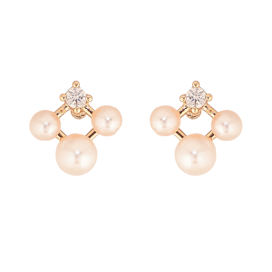 Сережки Xuping колір Позолота 18К пусети "Візерунок з перлинами та кристалами" фото №1