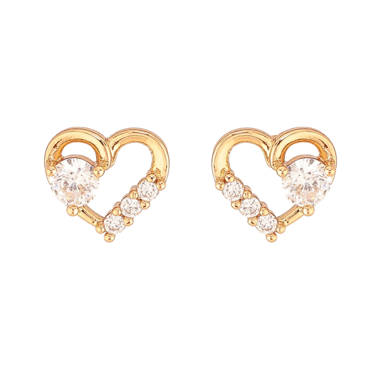 Сережки Xuping колір Позолота 18К пусети "Сердечки з кристалами" фото №1