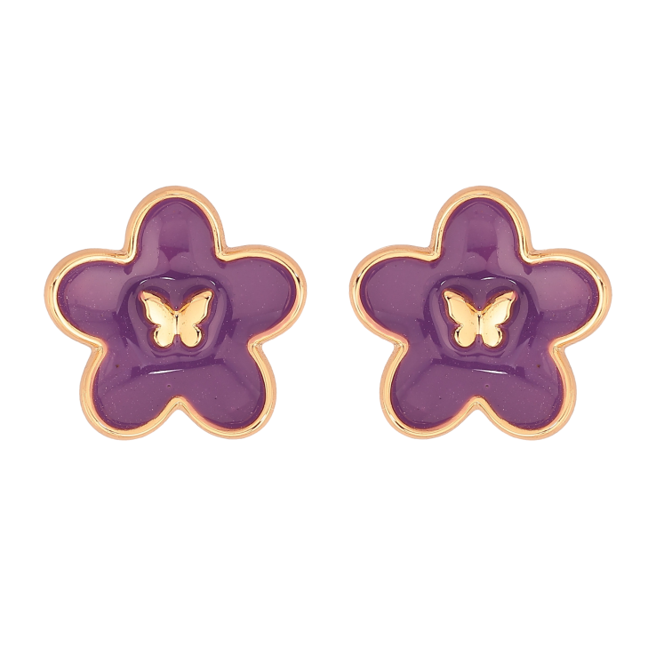 Сережки Xuping колір Позолота 18К пусети "Квіточки з бузковою емаллю" фото №14 Сережки Xuping колір Позолота 18К пусети "Квіточки з бузковою емаллю" фото №14