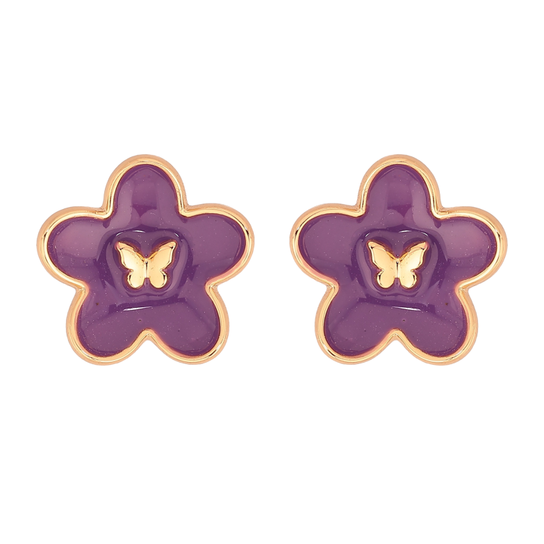 Сережки Xuping колір Позолота 18К пусети "Квіточки з бузковою емаллю" фото №1 Сережки Xuping колір Позолота 18К пусети "Квіточки з бузковою емаллю" фото №1