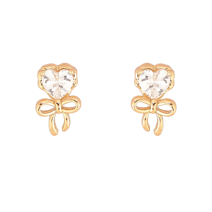 Сережки Xuping колір Позолота 18К пусети "Кристальні серця з бантами" фото №9 Сережки Xuping колір Позолота 18К пусети "Кристальні серця з бантами" фото №9