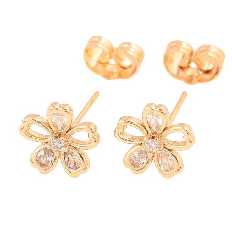 Сережки Xuping колір Позолота 18К пусети "Квіточки з кристалами" фото №12