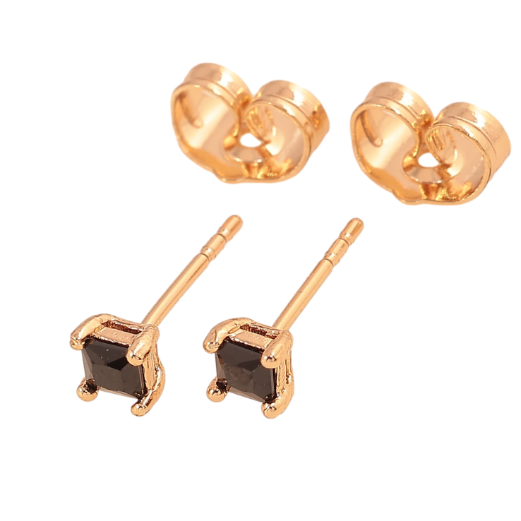 Сережки Xuping колір Позолота 18К пусети "Чорні кристали в 4-х крапановій оправі" 3х3мм фото №13