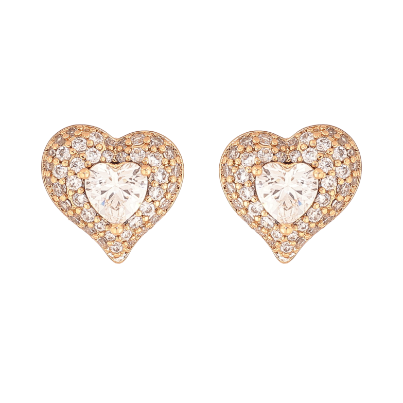 Серьги Xuping цвет Позолота 18K пусеты "Кристальные сердечки" фото №1