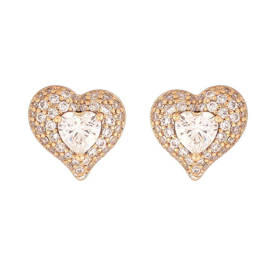 Серьги Xuping цвет Позолота 18K пусеты "Кристальные сердечки" фото №1