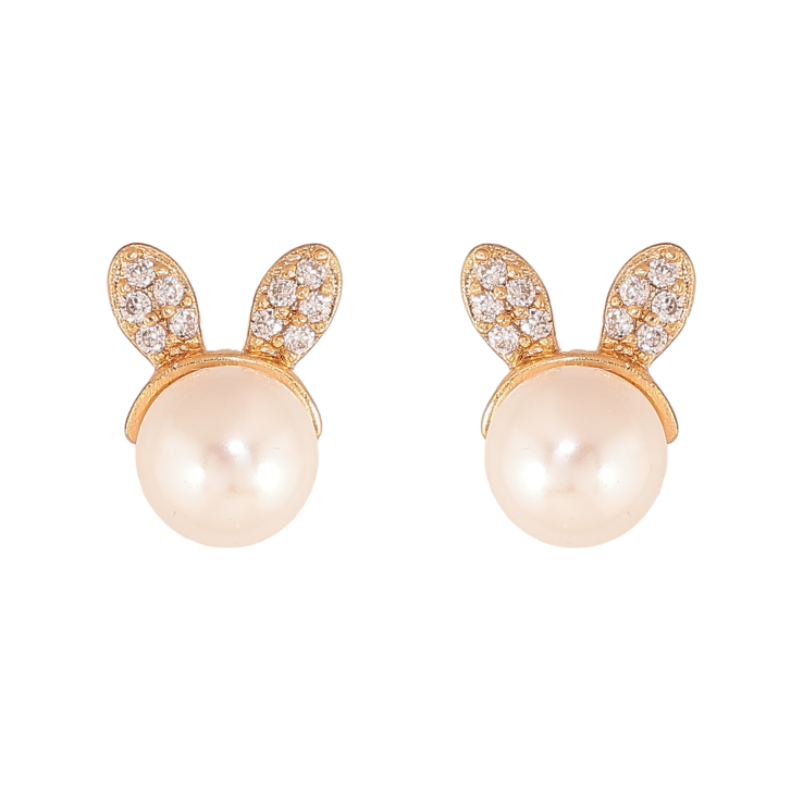 Серьги Xuping цвет Позолота 18К пусеты "Жемчужные зайчики" фото №4
