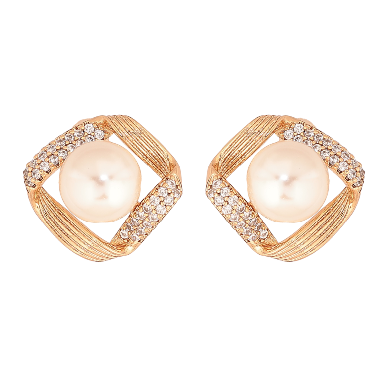 Сережки Xuping колір Позолота 18К пусети "Ромби з перлинами та кристалами" фото №7