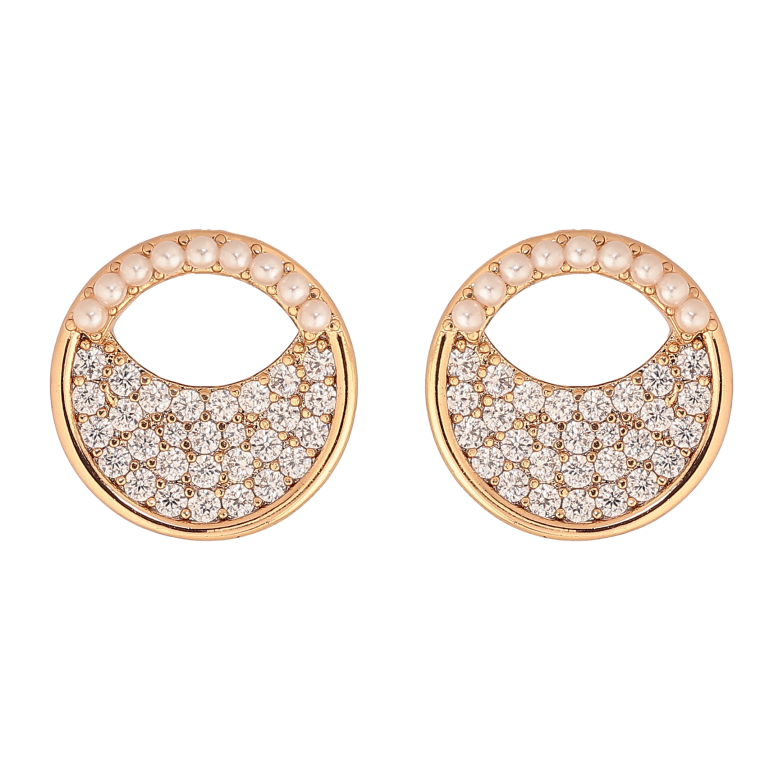 Серьги Xuping цвет Позолота 18К пусеты "Круглые с инкрустацией кристаллами и жемчужинками" фото №1