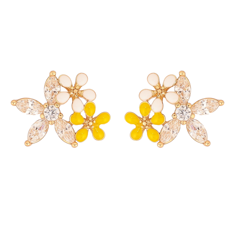 Серьги Xuping цвет Позолота 18К пусеты "Цветочки с кристаллами и эмалью" фото №1 Серьги Xuping цвет Позолота 18К пусеты "Цветочки с кристаллами и эмалью" фото №1