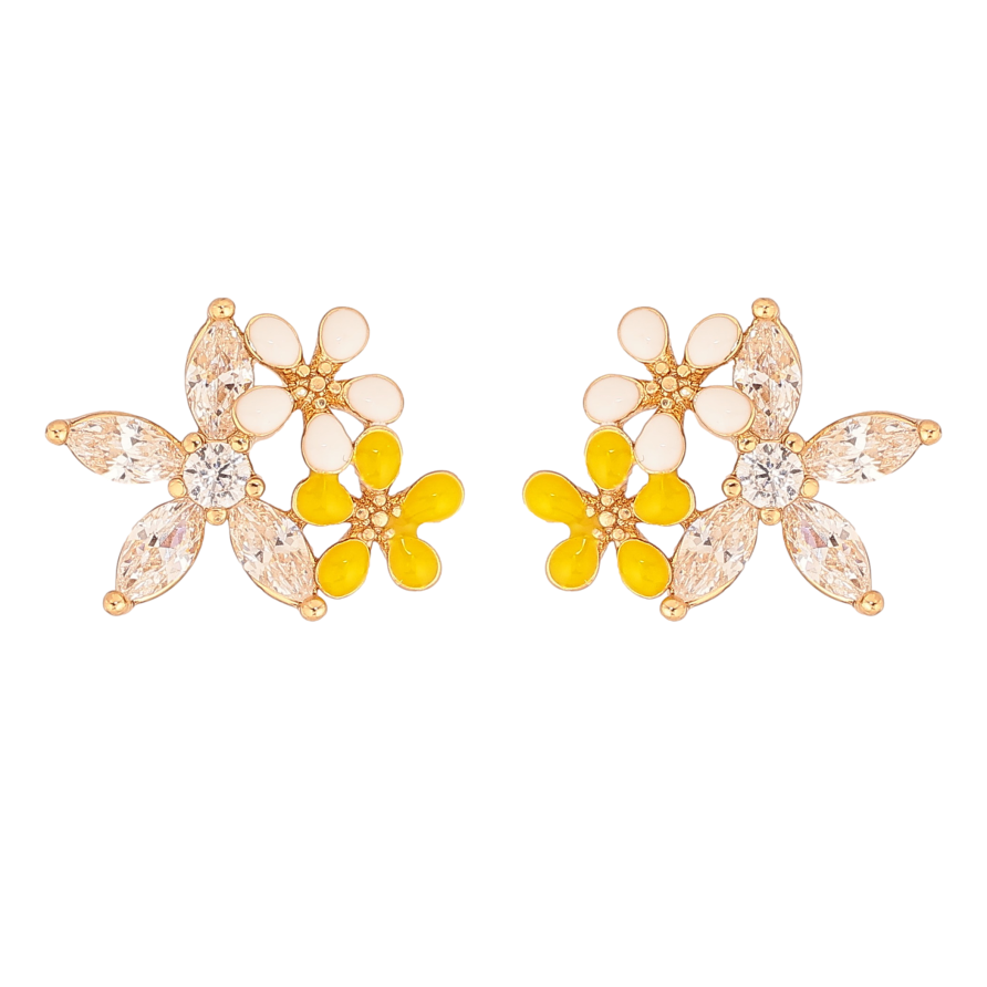 Сережки Xuping колір Позолота 18К пусети "Квіточки з кристалами та емаллю" фото №1 Сережки Xuping колір Позолота 18К пусети "Квіточки з кристалами та емаллю" фото №1