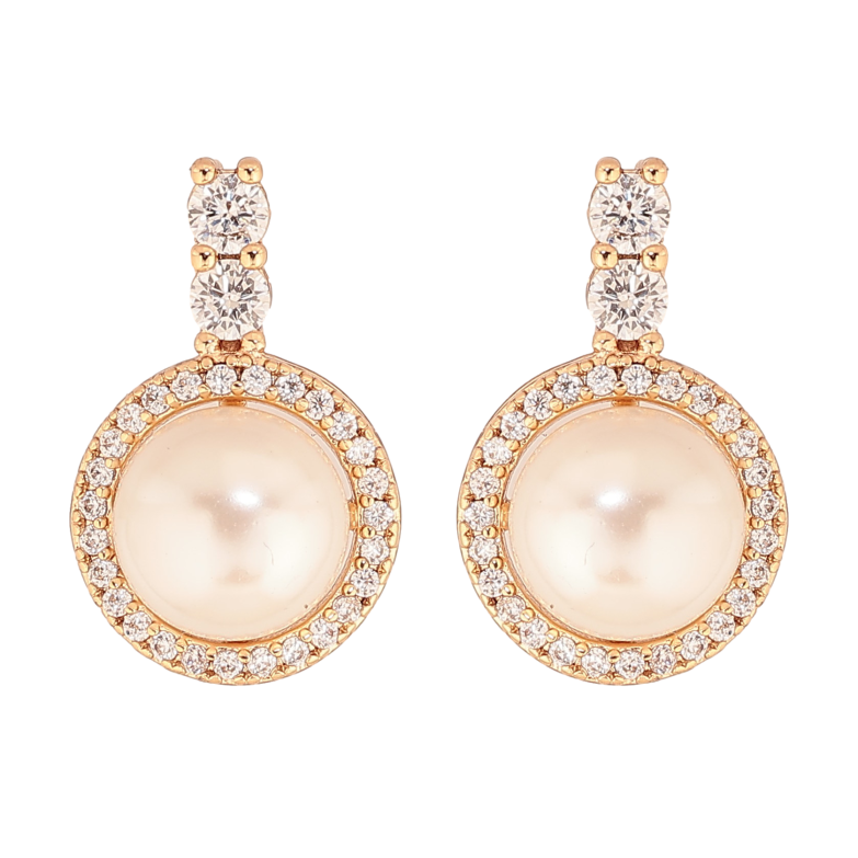 Сережки Xuping колір Позолота 18К пусети "Перлини в обрамленні кристалів" фото №16