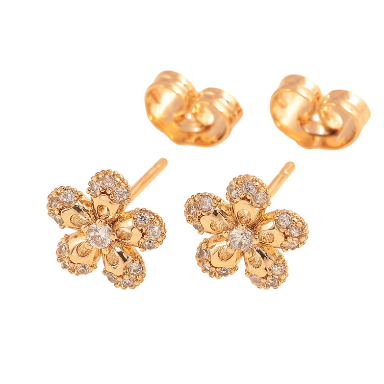 Серьги Xuping цвет Позолота 18К пусеты "Цветочки с кристаллами" фото №2