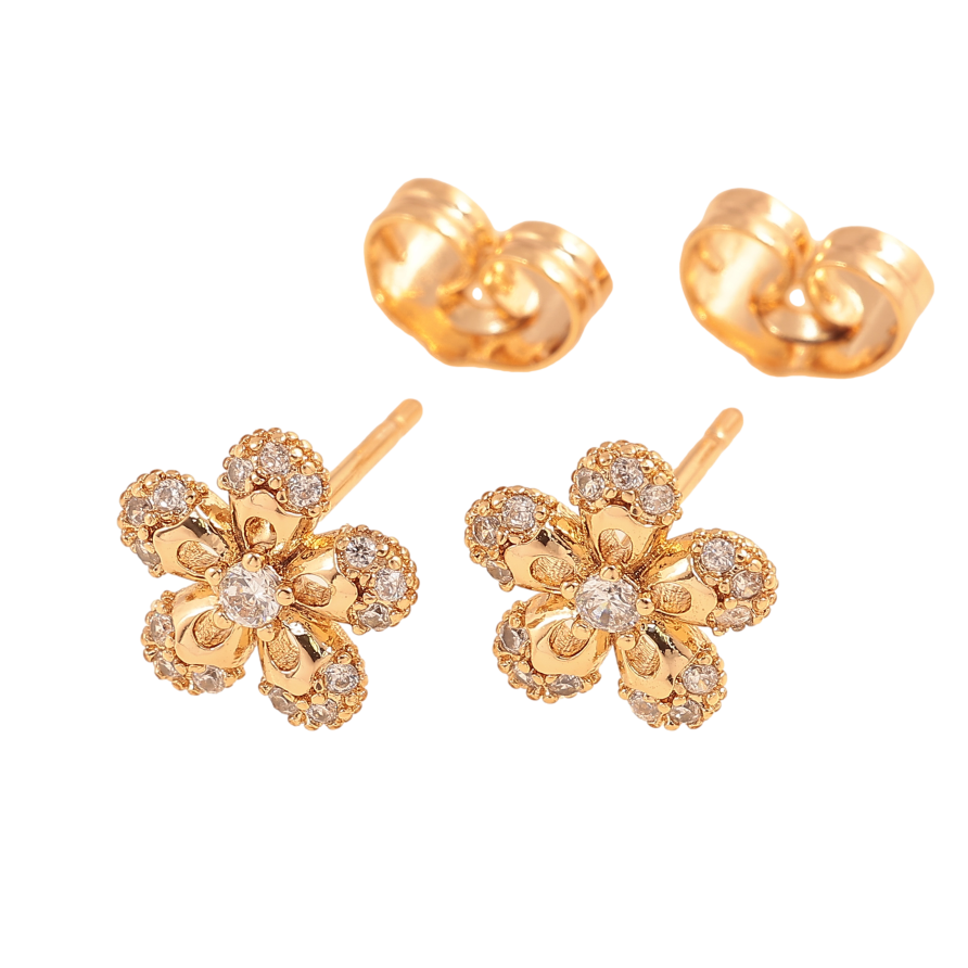 Серьги Xuping цвет Позолота 18К пусеты "Цветочки с кристаллами" фото №1