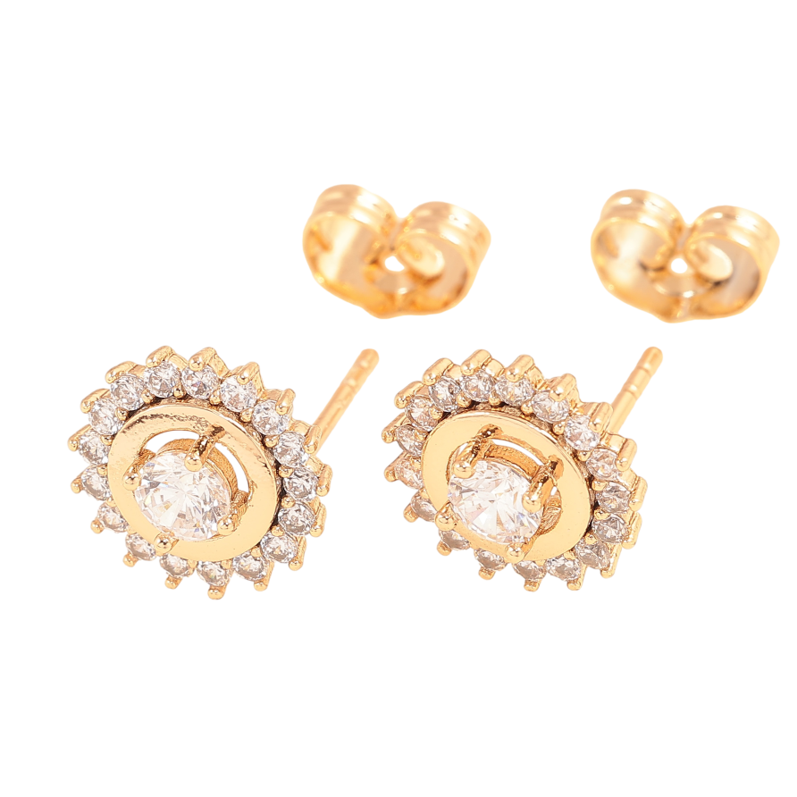 Серьги Xuping цвет Позолота 18К пусеты "Узор с кристаллами" фото №1