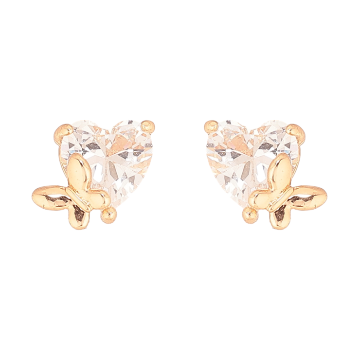 Серьги Xuping цвет Позолота 18К пусеты "Кристальные сердечки с бабочками" фото №23
