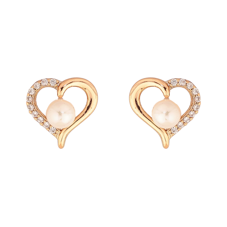 Серьги Xuping цвет Позолота 18К пусеты "Сердечки с жемчужинами и кристаллами" фото №1 Серьги Xuping цвет Позолота 18К пусеты "Сердечки с жемчужинами и кристаллами" фото №1
