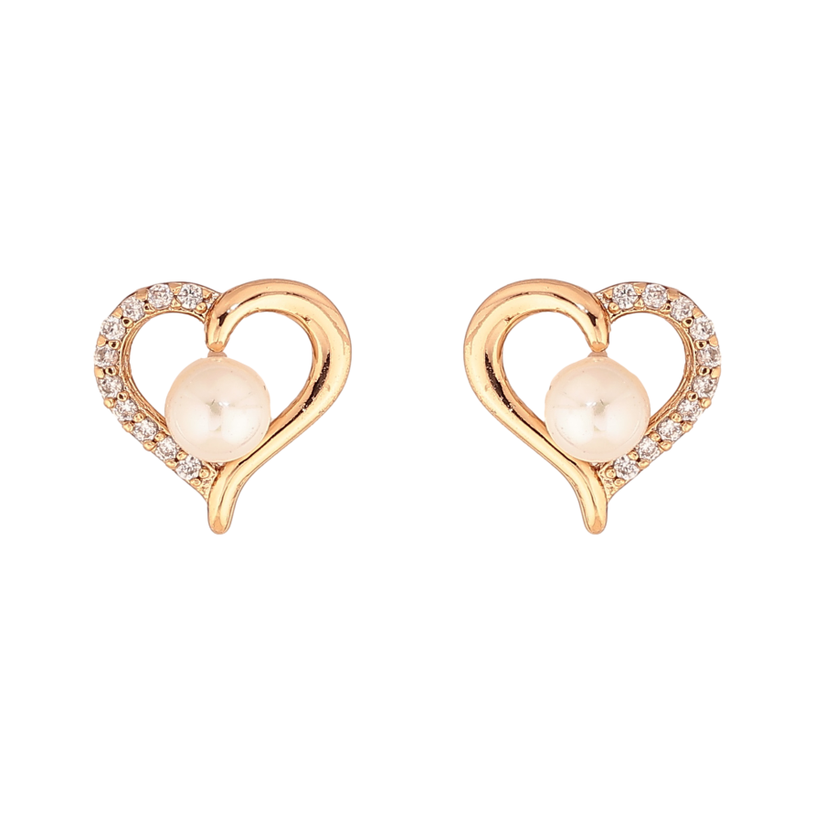 Серьги Xuping цвет Позолота 18К пусеты "Сердечки с жемчужинами и кристаллами" фото №1 Серьги Xuping цвет Позолота 18К пусеты "Сердечки с жемчужинами и кристаллами" фото №1