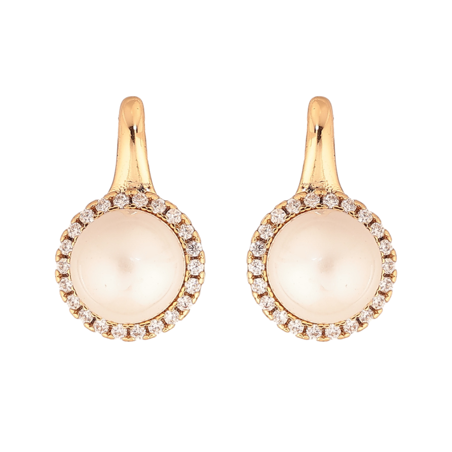 Сережки Xuping колір Позолота 18К пусети "Перлини в обрамленні кристалів" фото №1