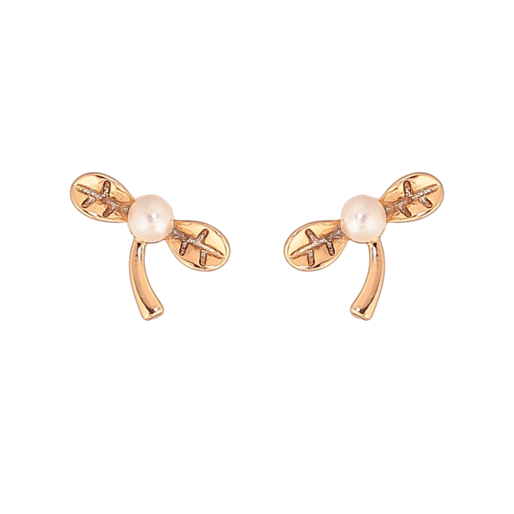 Серьги Xuping цвет Позолота 18К пусеты "Листики с жемчужинами" фото №19